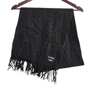 Nautica Gray 100% Lambswool Wide Fringe Scarf